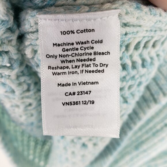 Talbots Open Knit Pointelle Sweater MP Cotton Scoop Neck Marled Aqua Blue White - Picture 7 of 7